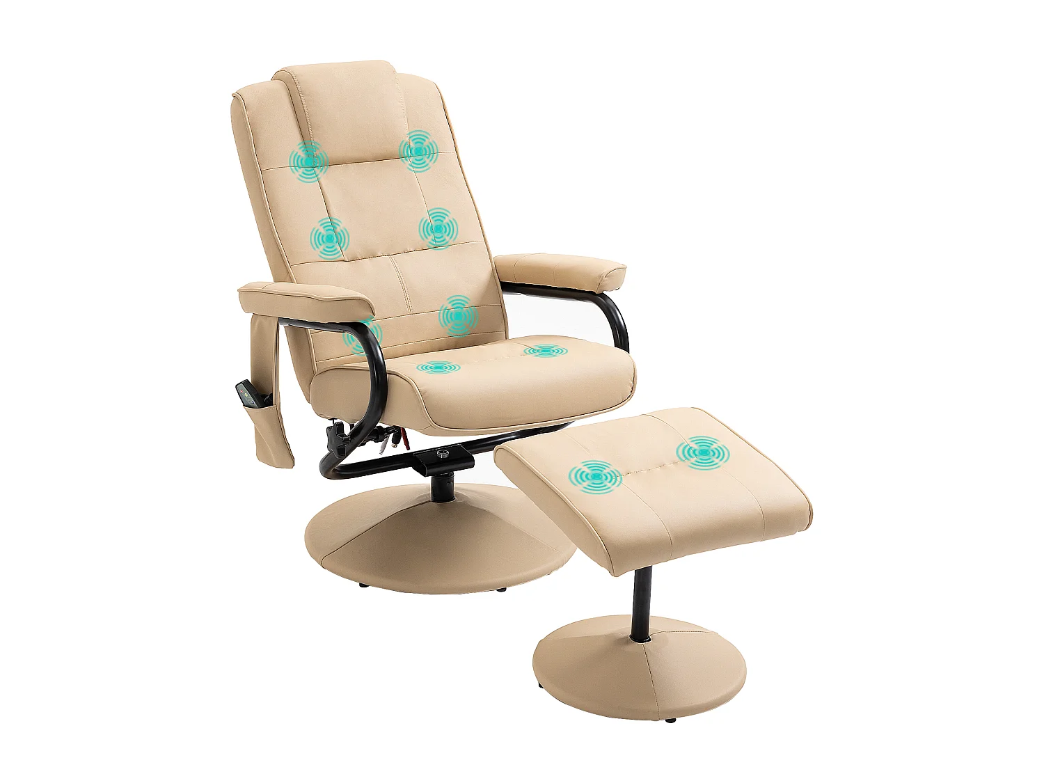 Poltrona massaggiante reclinabile a 145° con pouf e telecomando crema