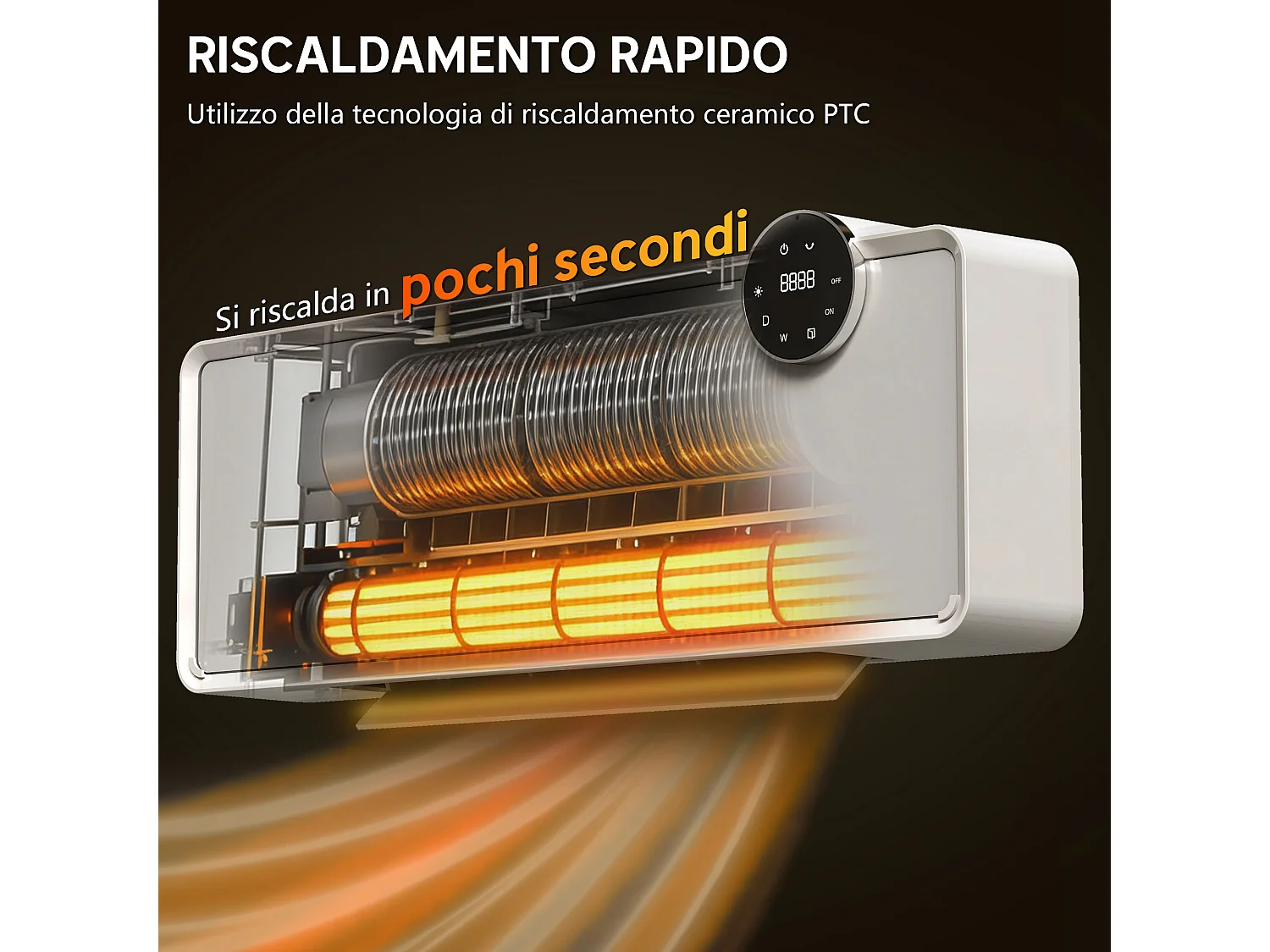 Termoventilatore a parete con 3 modalità timer e telecomando