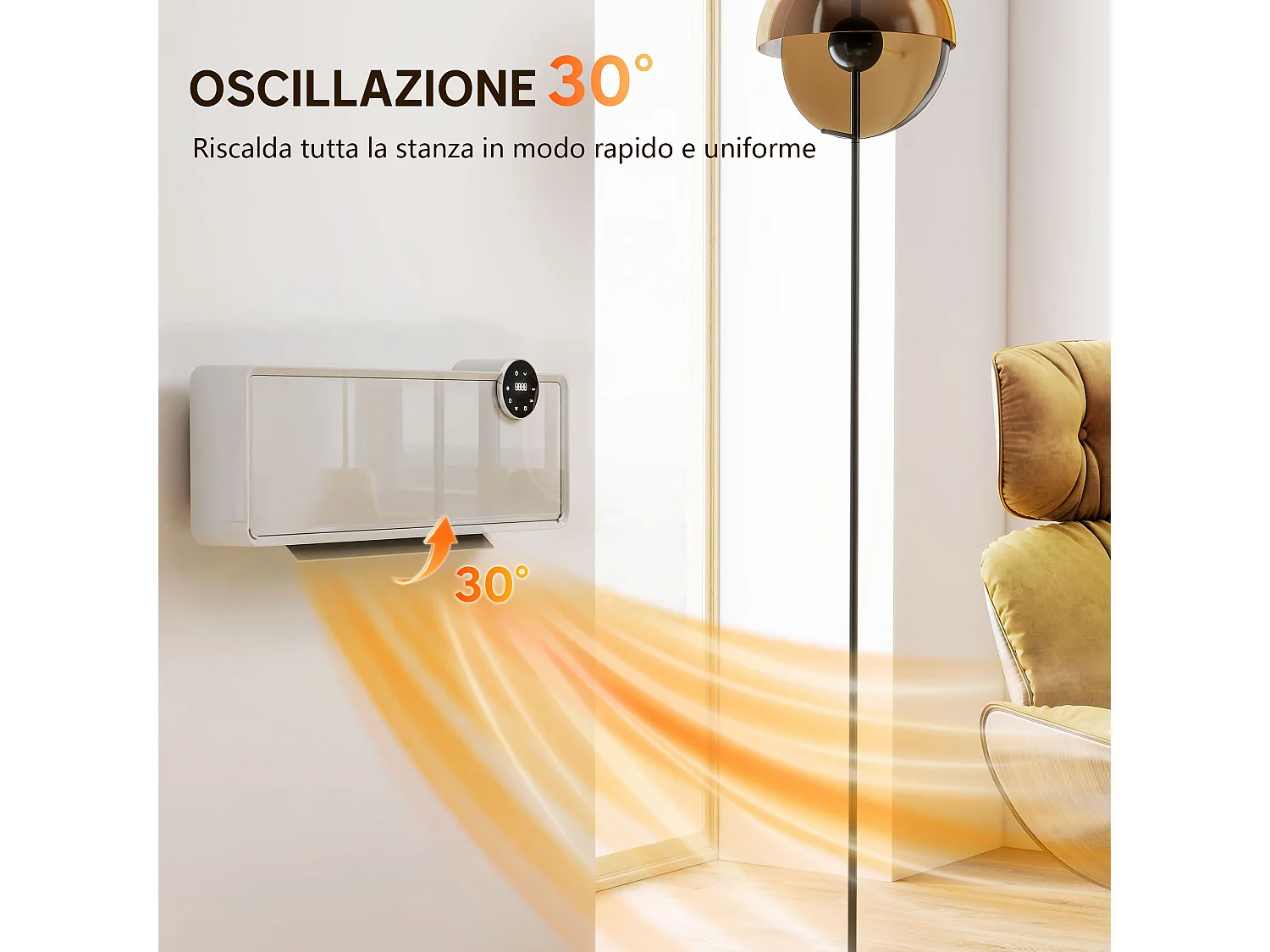 Termoventilatore a parete con 3 modalità timer e telecomando