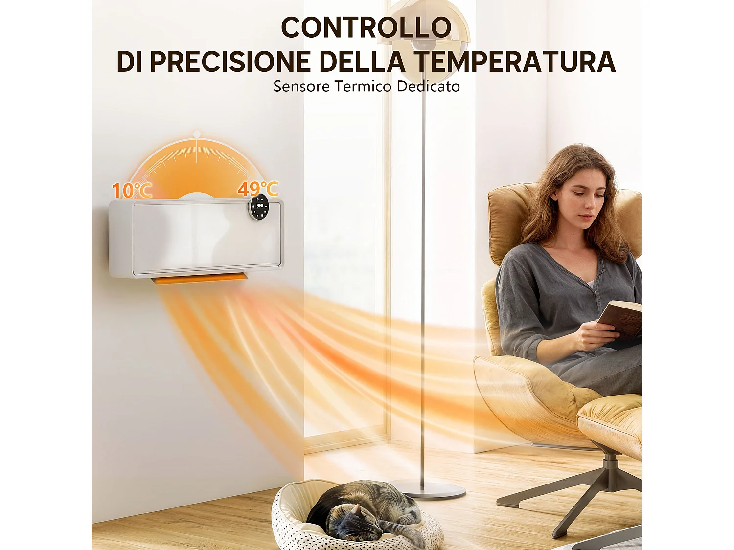 Termoventilatore a parete con 3 modalità timer e telecomando