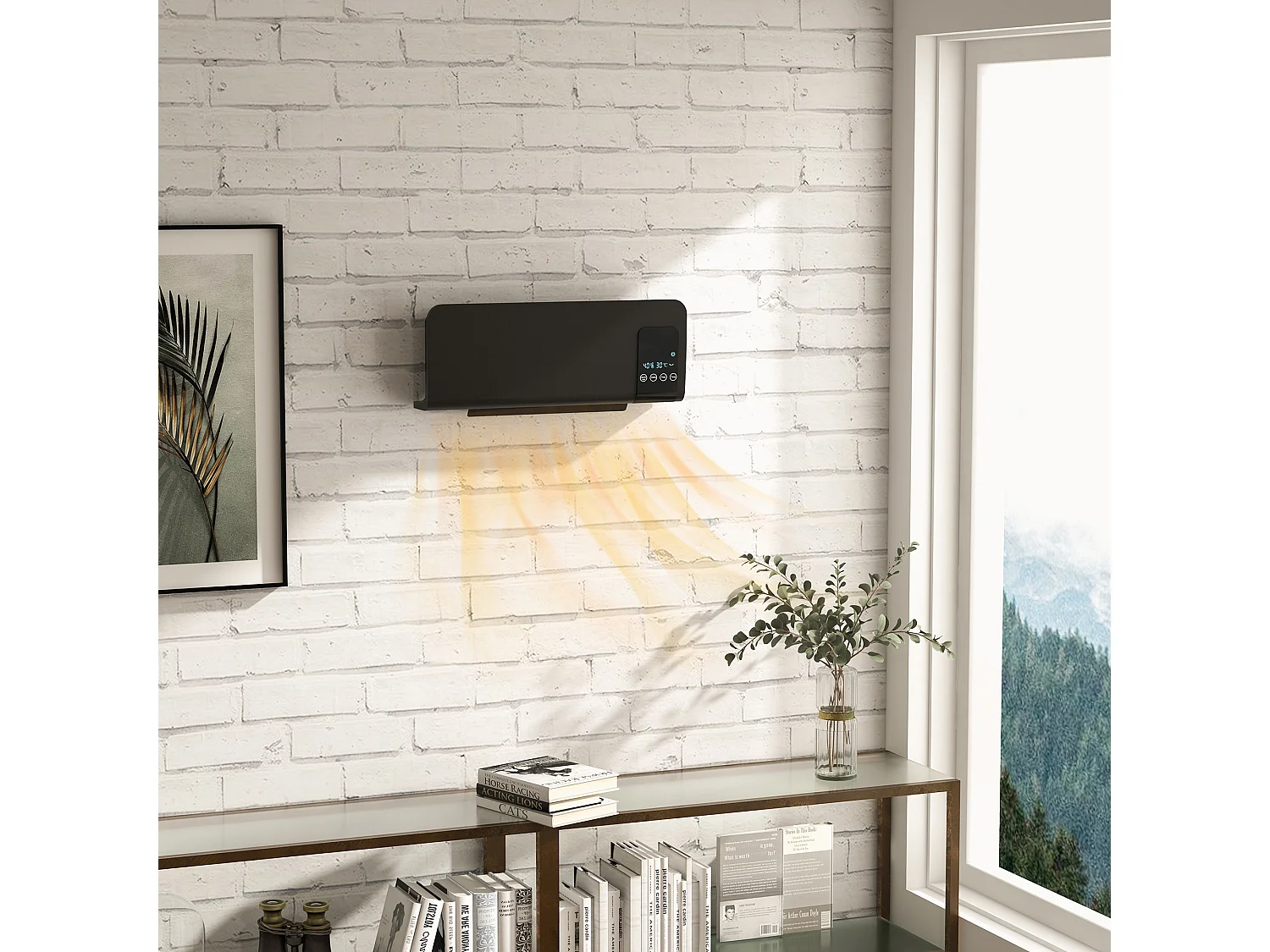 Termoventilatore parete nero timer 12h 2 modalità