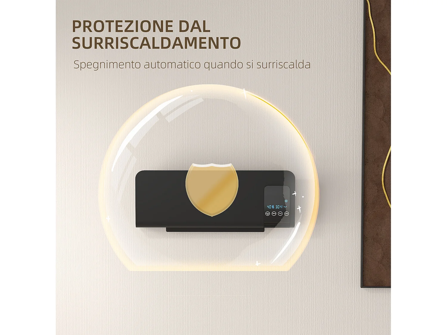 Termoventilatore parete nero timer 12h 2 modalità