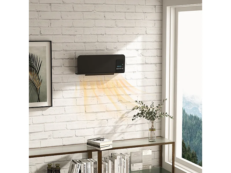 Termoventilatore parete nero timer 12h 2 modalità