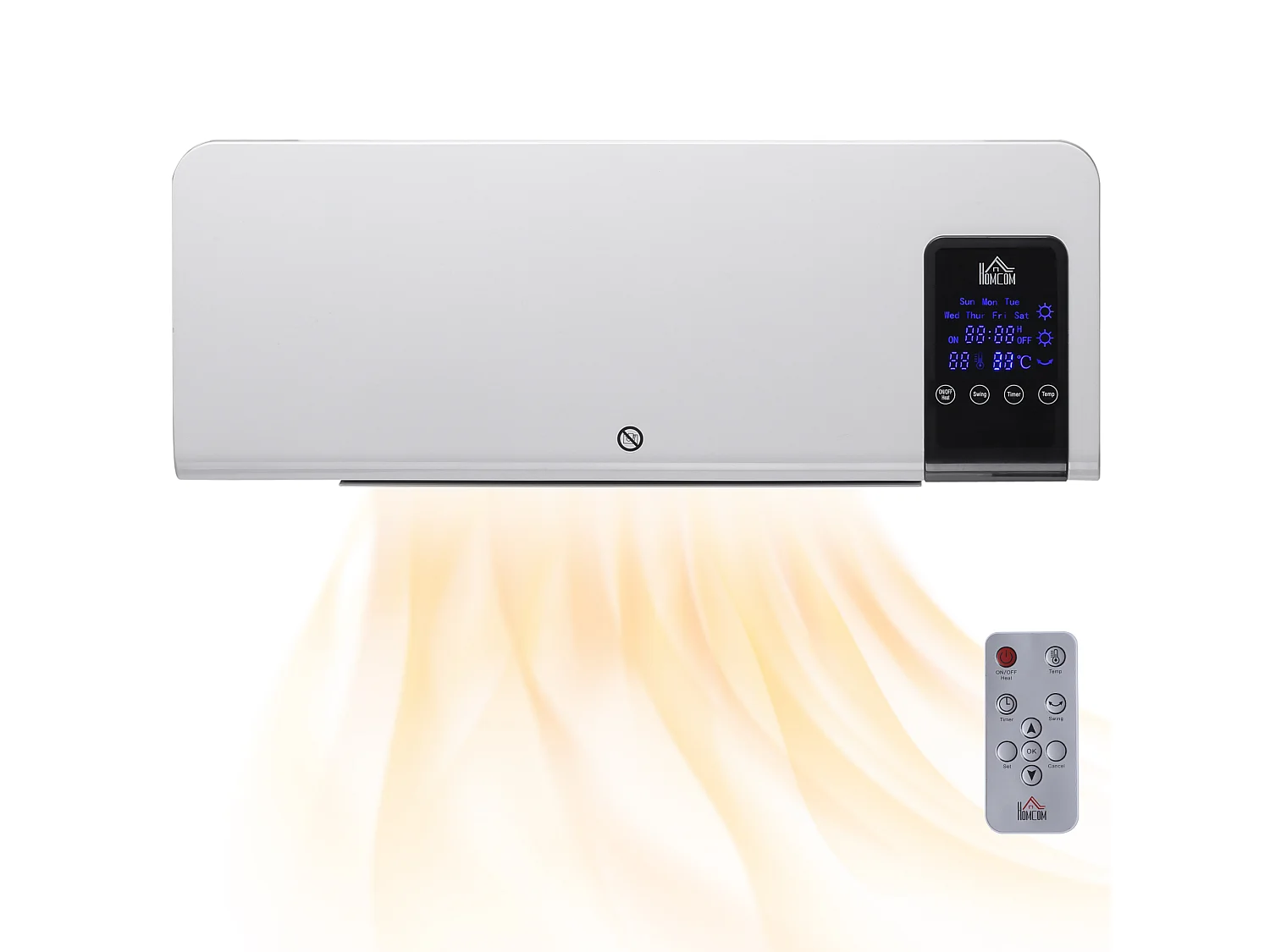 Termoventilatore da parete con timer 12h e telecomando bianco