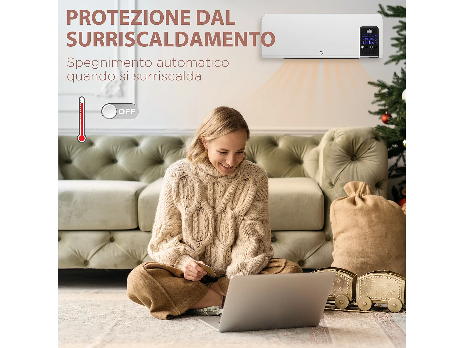 Termoventilatore da parete con timer 12h e telecomando bianco