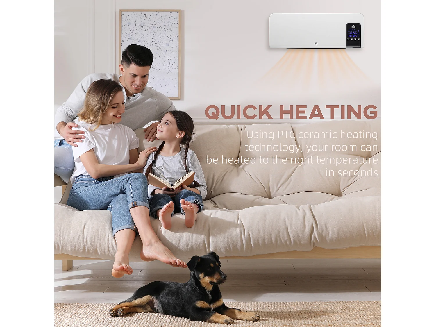 Termoventilatore da parete con timer 12h e telecomando bianco