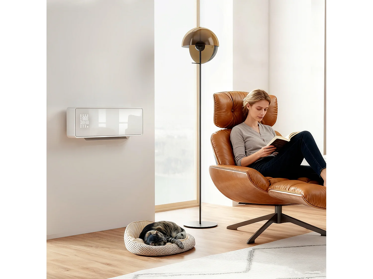 Termoventilatore a muro con 3 modalità timer e telecomando bianco