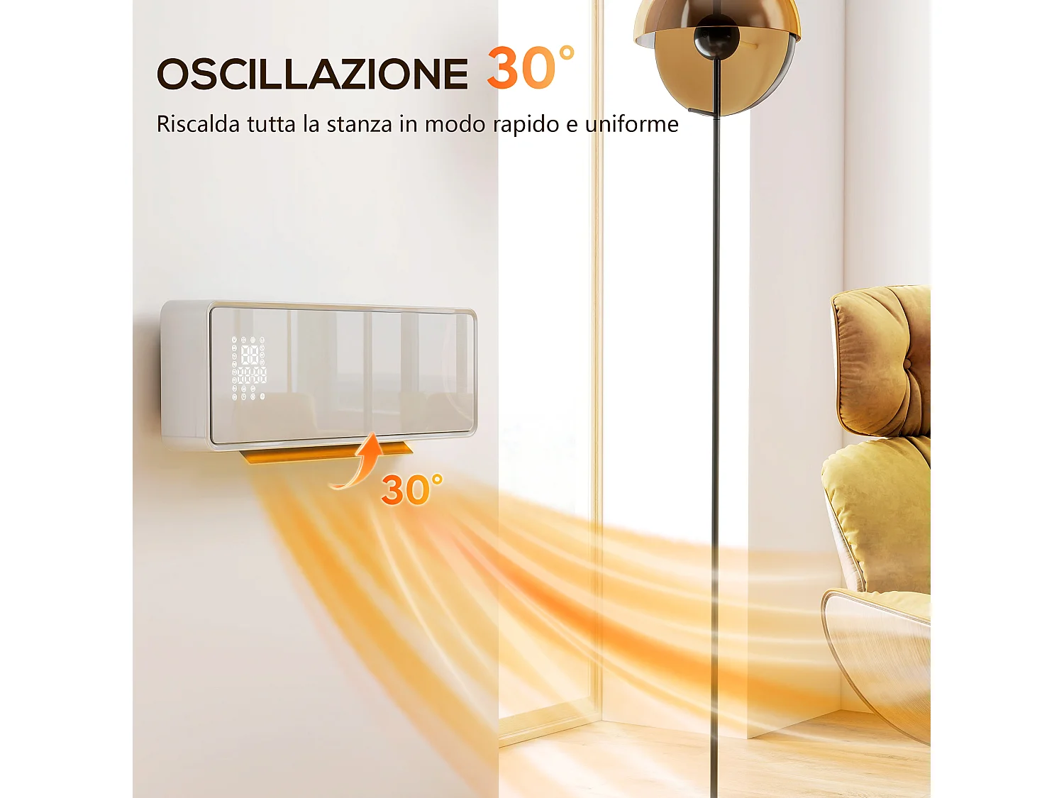 Termoventilatore a muro con 3 modalità timer e telecomando bianco