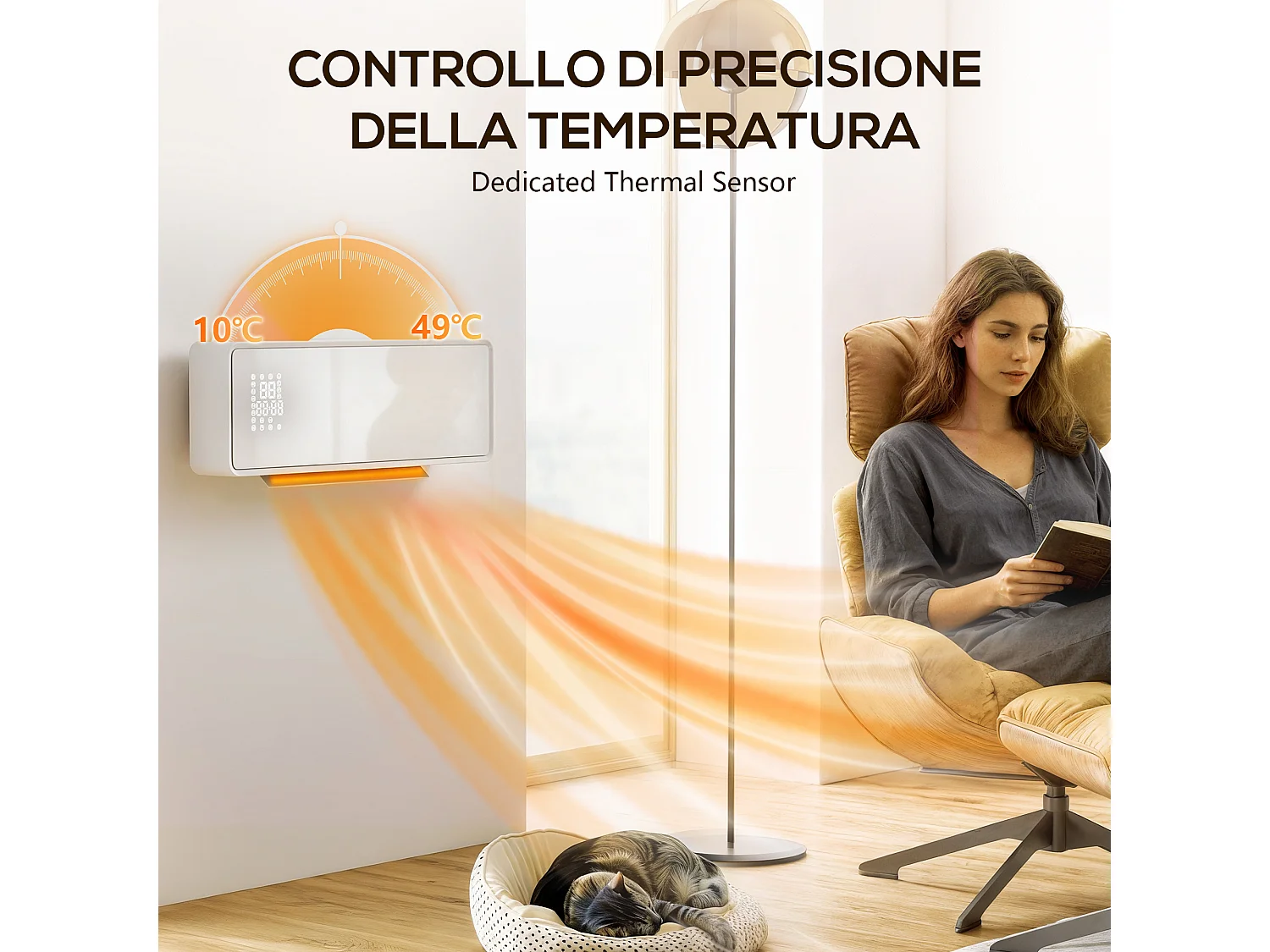 Termoventilatore a muro con 3 modalità timer e telecomando bianco