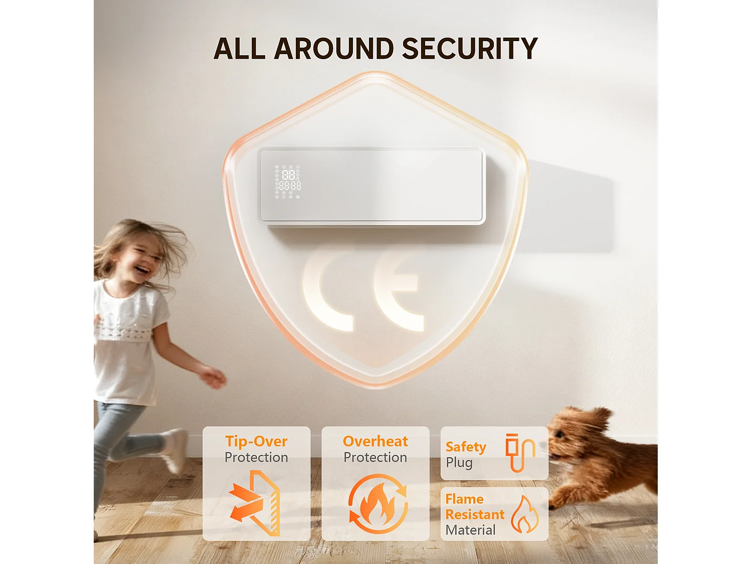 Termoventilatore a muro con 3 modalità timer e telecomando bianco