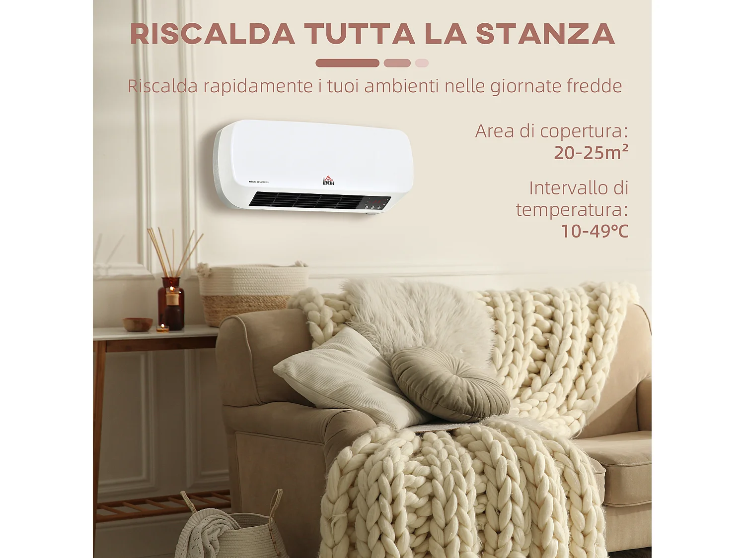 Stufa ceramica a muro con telecomando timer temperatura 10-49°c