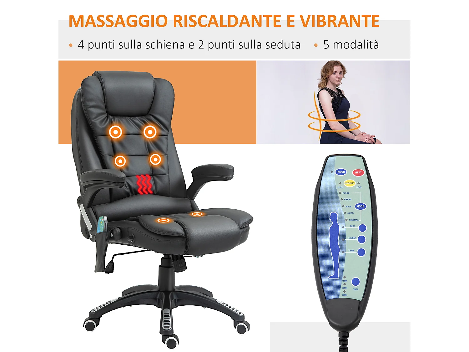 Poltrona massaggiante da ufficio con 6 punti di massaggio in pu