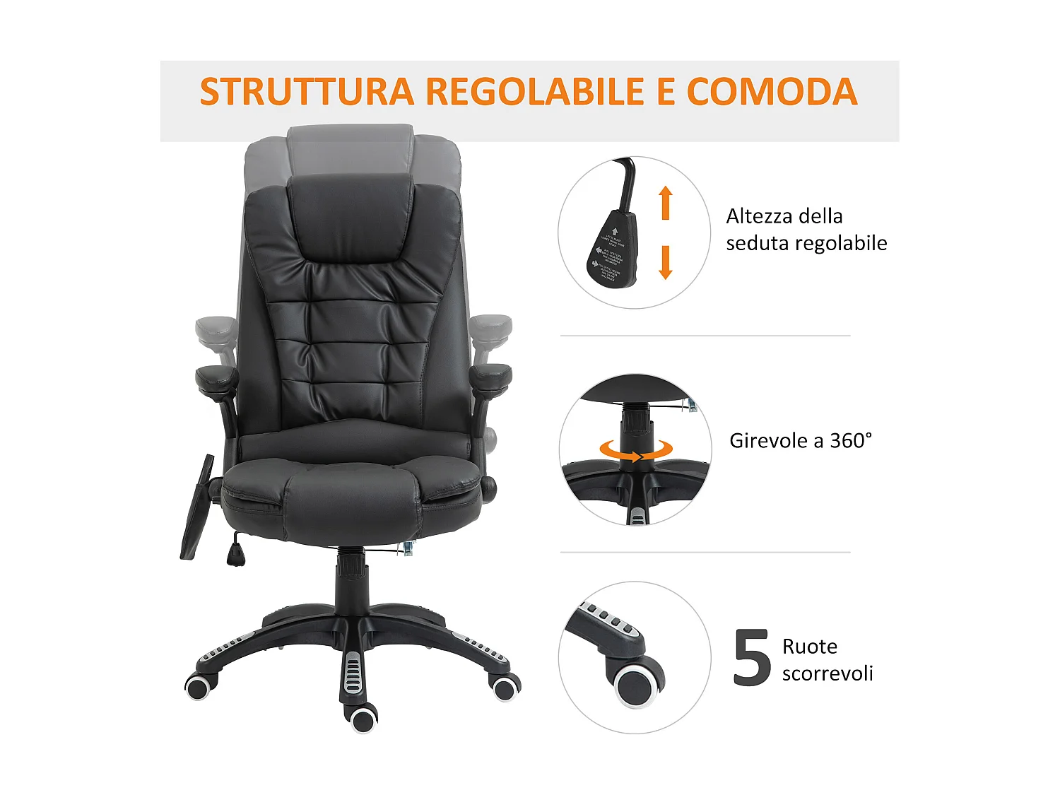 Poltrona massaggiante da ufficio con 6 punti di massaggio in pu