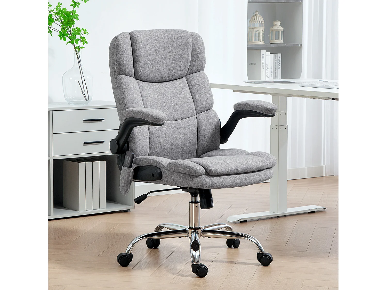 Poltrona da ufficio massaggiante e riscaldata in tessuto grigio