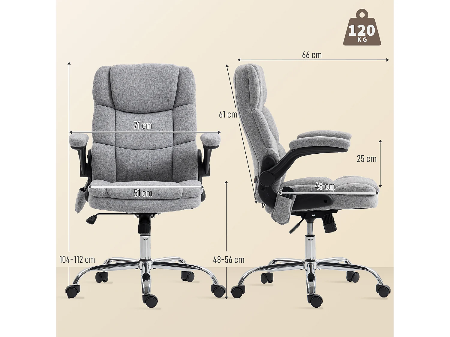 Poltrona da ufficio massaggiante e riscaldata in tessuto grigio