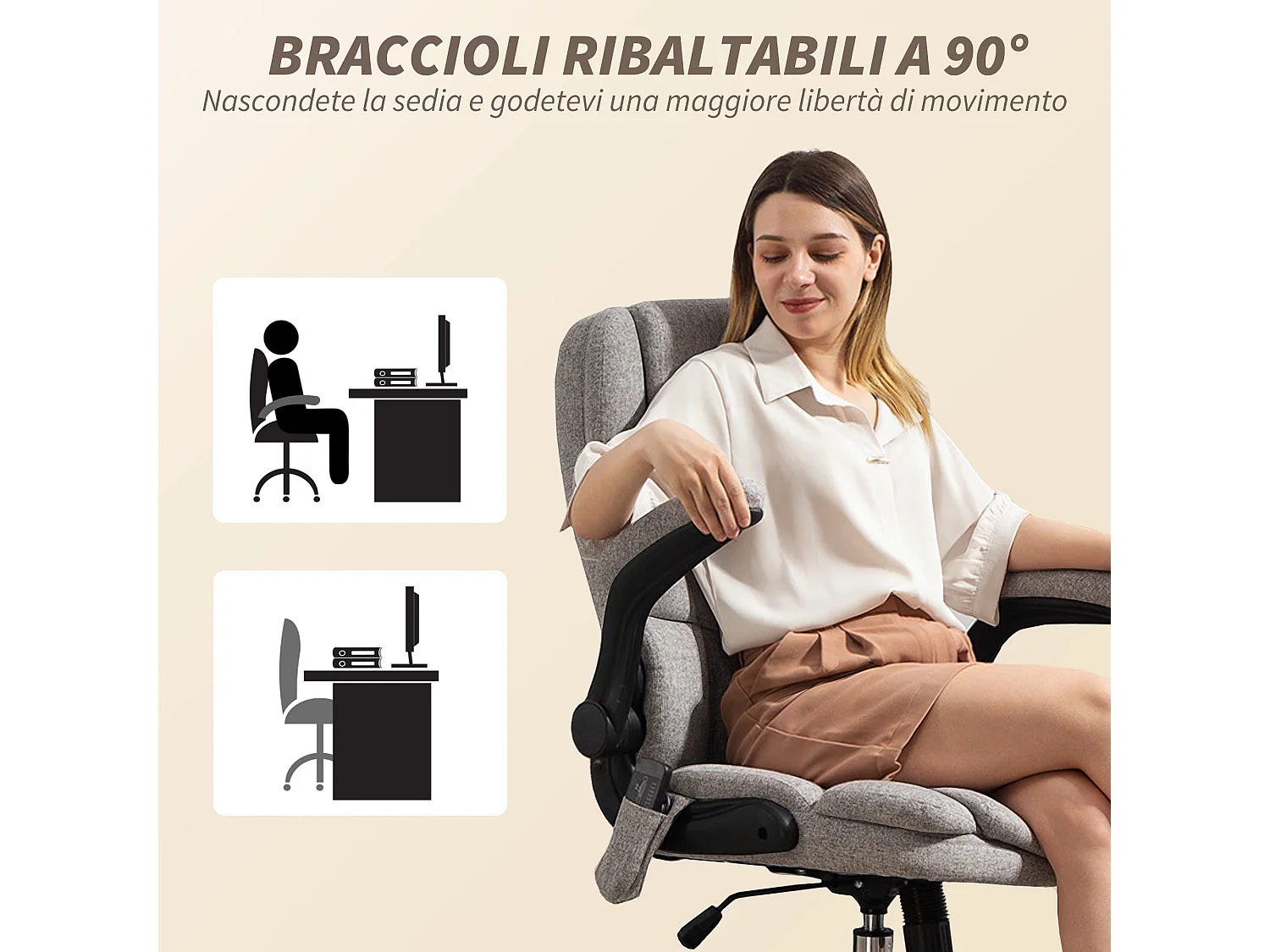 Poltrona da ufficio massaggiante e riscaldata in tessuto grigio