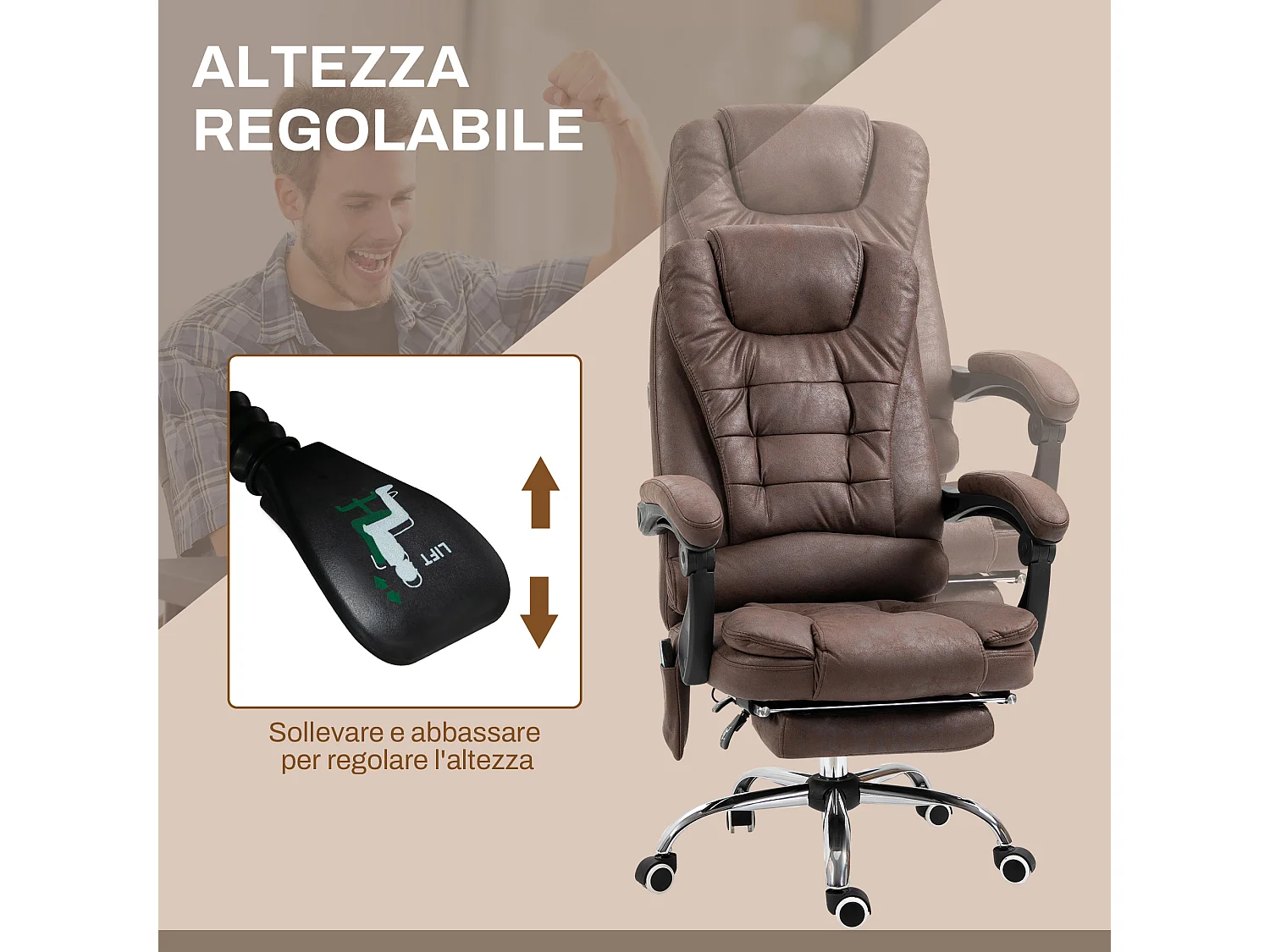 Poltrona da ufficio reclinabile con 6 punti di massaggio marrone