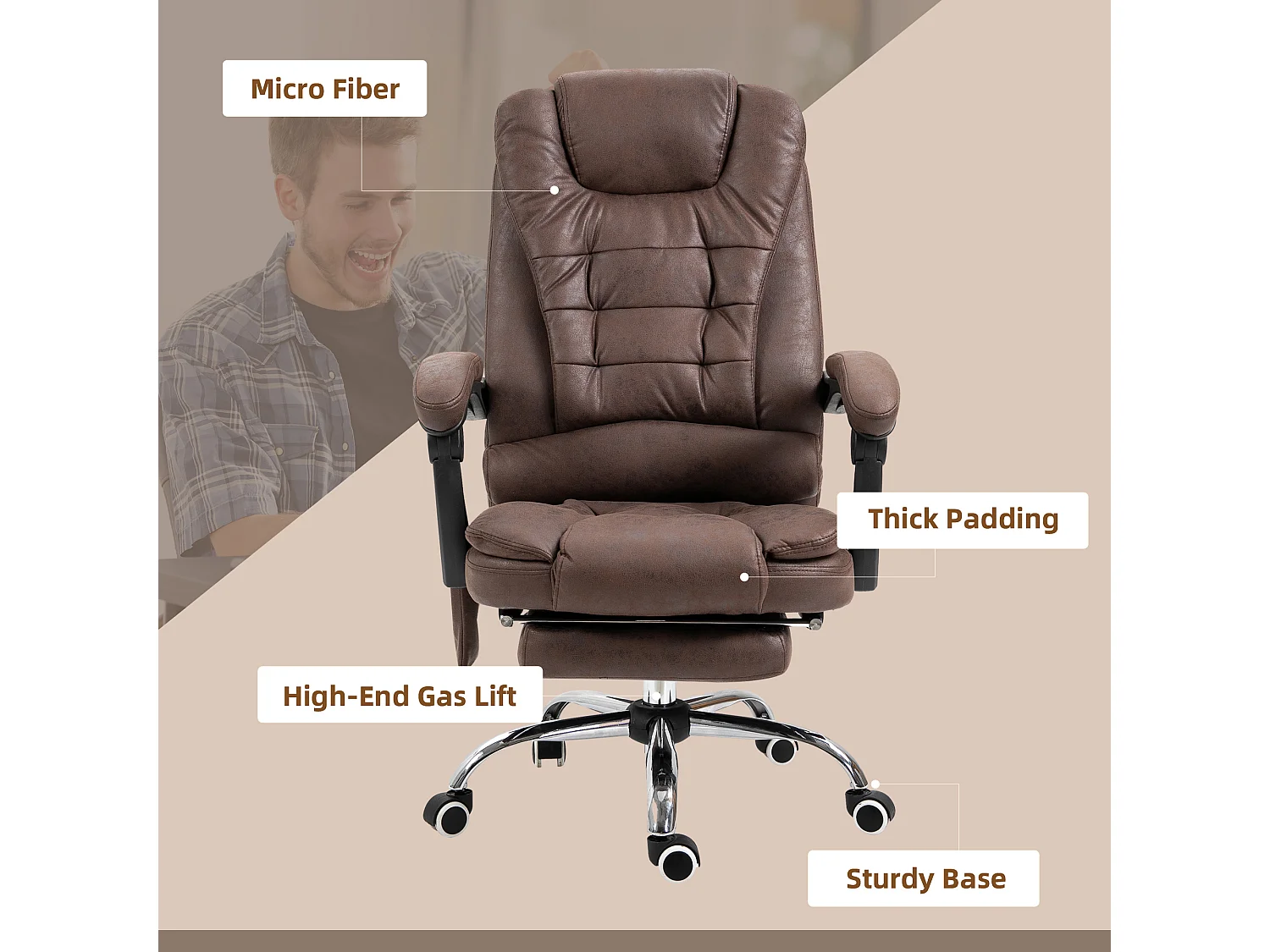 Poltrona da ufficio reclinabile con 6 punti di massaggio marrone