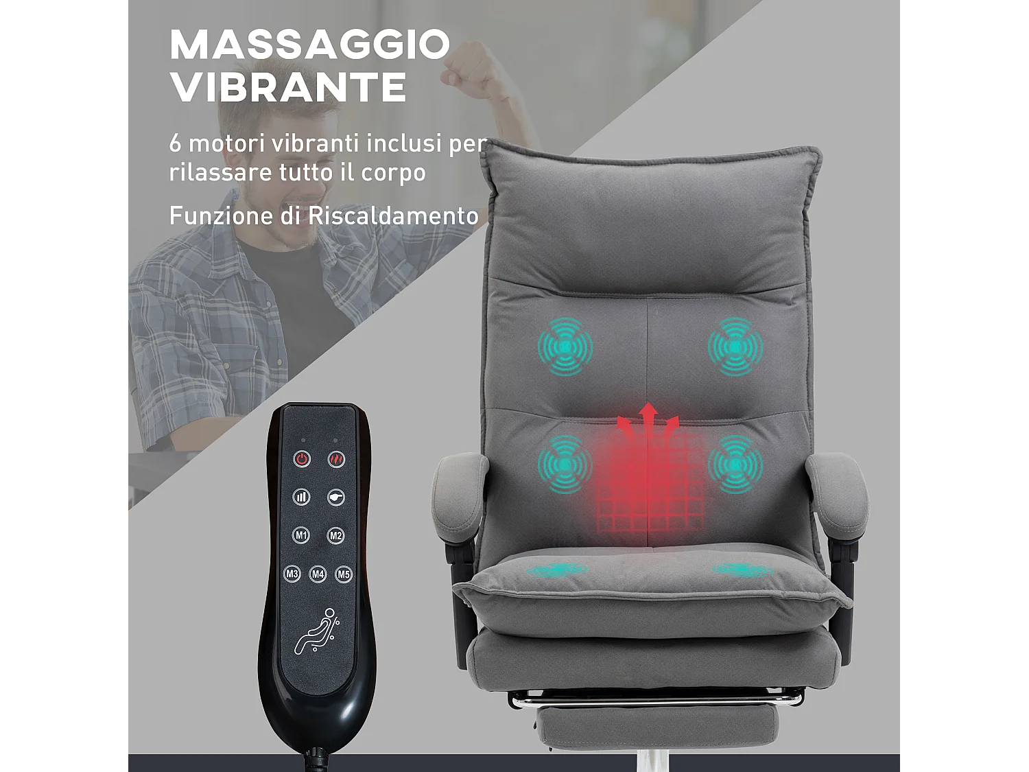 Poltrona da ufficio massaggiante riscaldata con poggiapiedi grigio