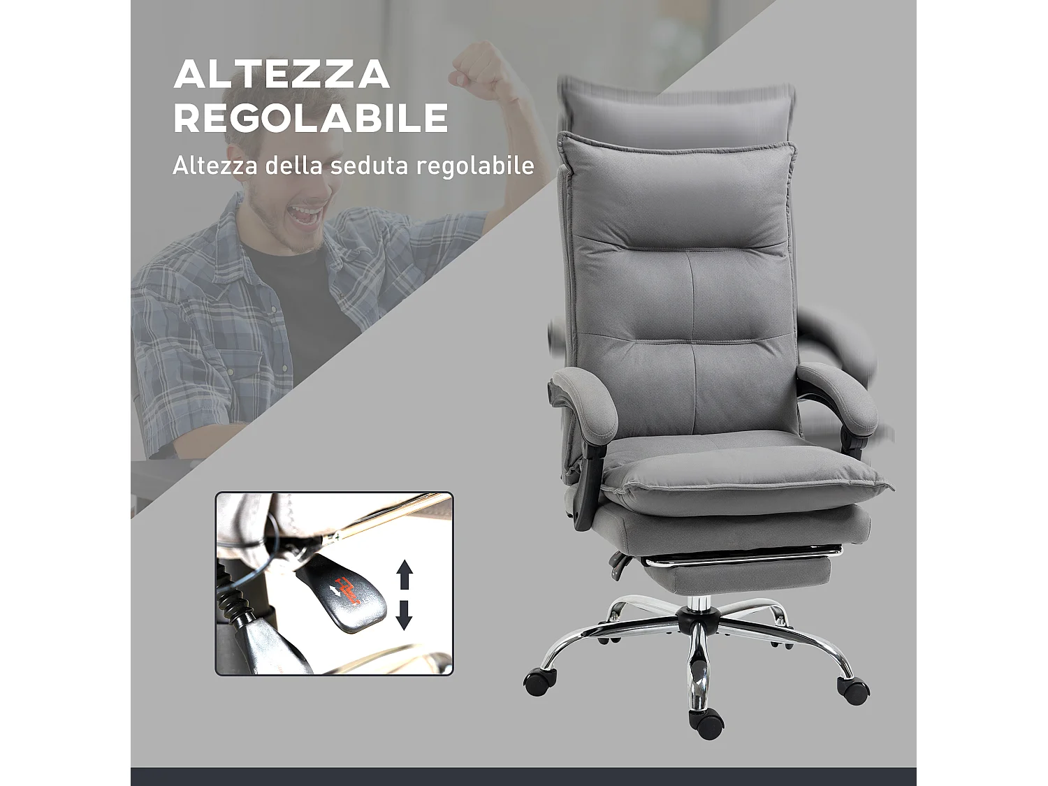 Poltrona da ufficio massaggiante riscaldata con poggiapiedi grigio