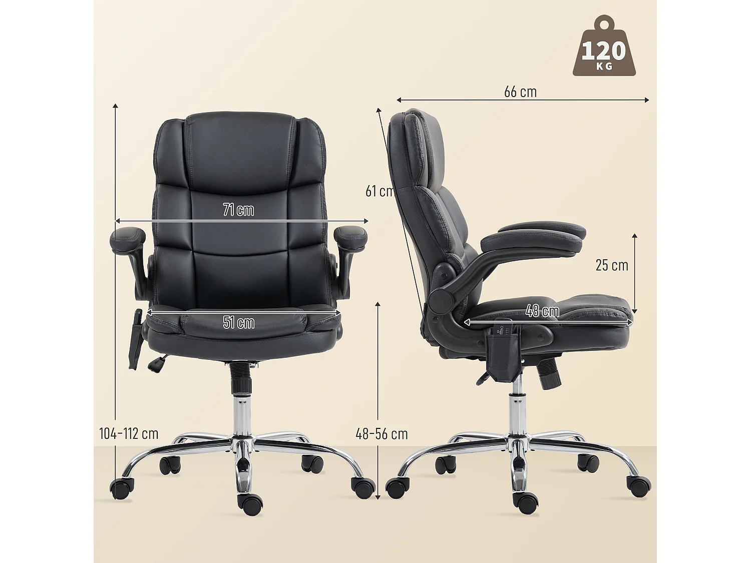 Poltrona da ufficio massaggiante e riscaldata in pelle pu nero