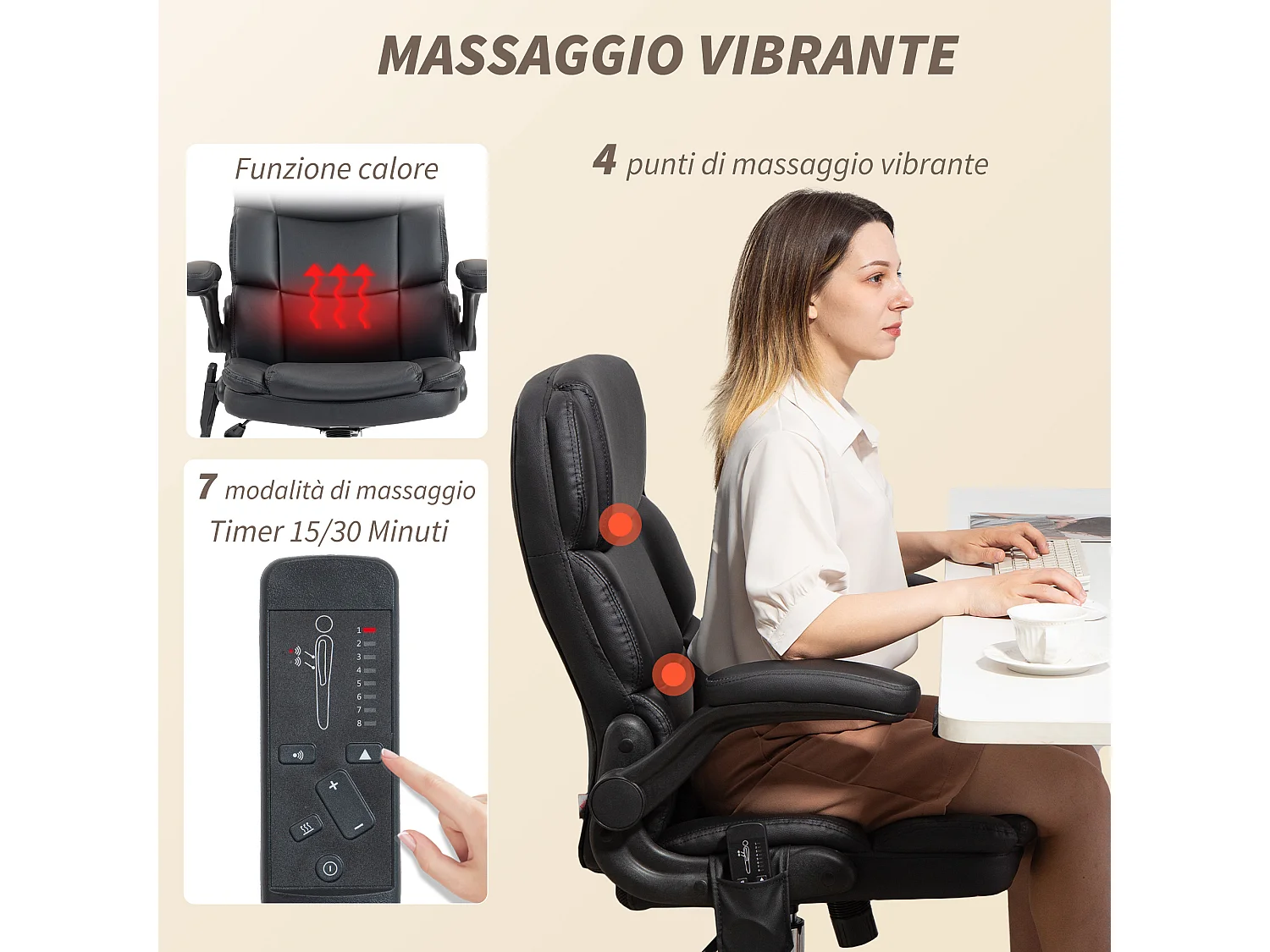 Poltrona da ufficio massaggiante e riscaldata in pelle pu nero