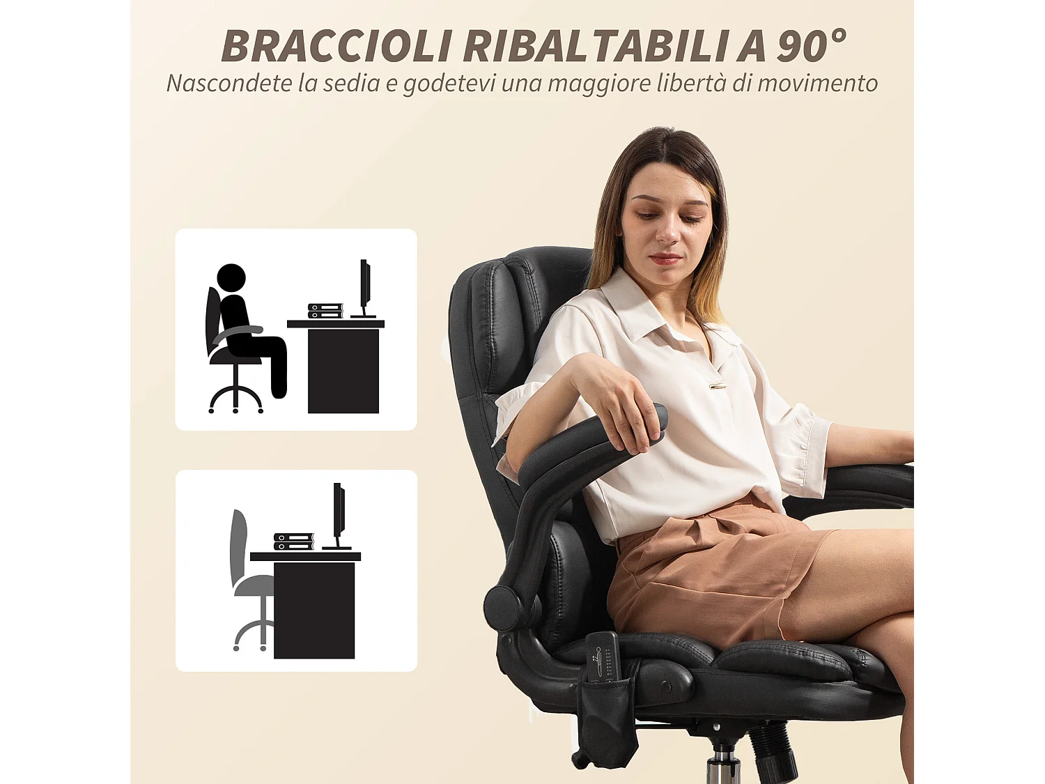 Poltrona da ufficio massaggiante e riscaldata in pelle pu nero