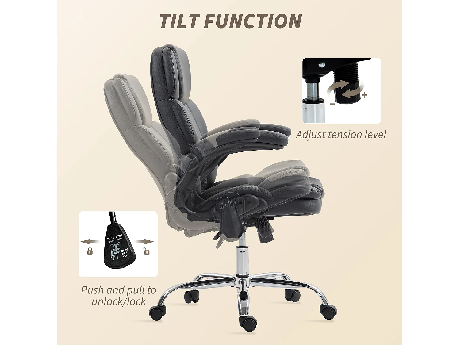 Poltrona da ufficio massaggiante e riscaldata in pelle pu nero