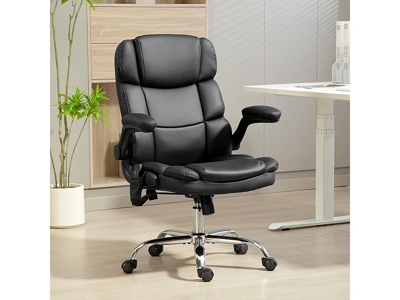 Poltrona da ufficio massaggiante e riscaldata in pelle pu nero