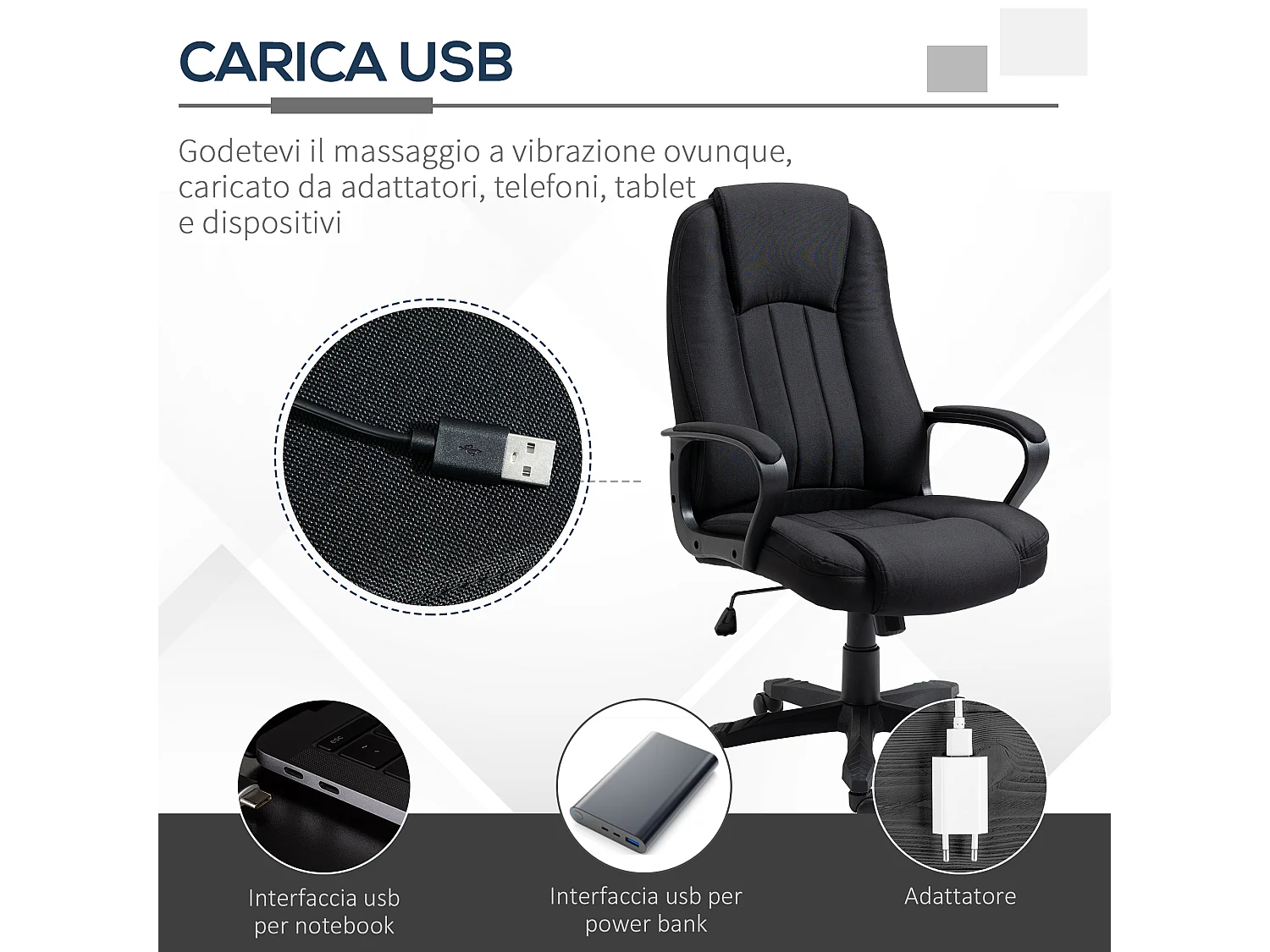 Poltrona da ufficio massaggiante ad altezza regolabile nera