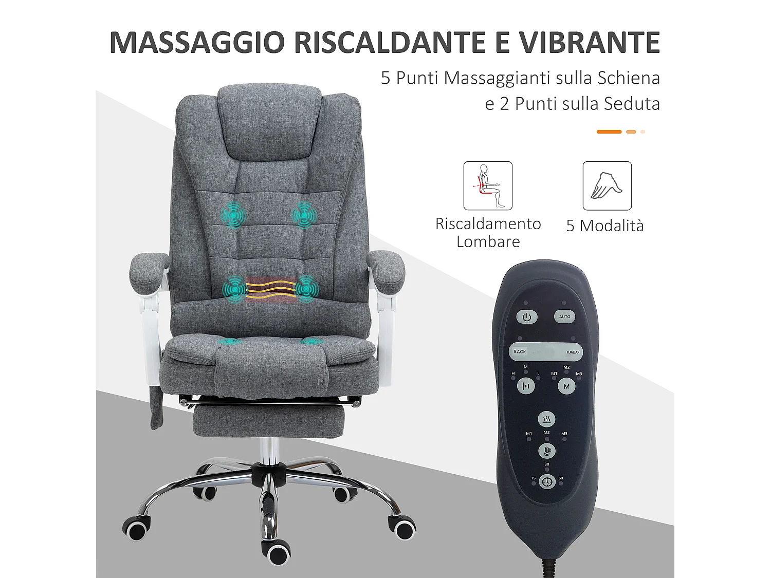 Poltrona da ufficio reclinabile con 6 punti di massaggio grigio