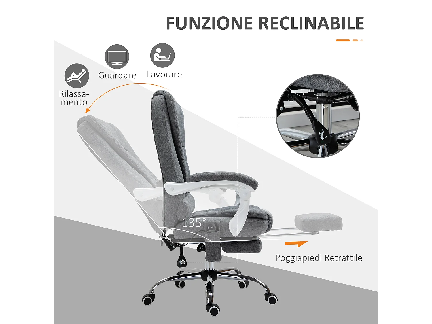 Poltrona da ufficio reclinabile con 6 punti di massaggio grigio