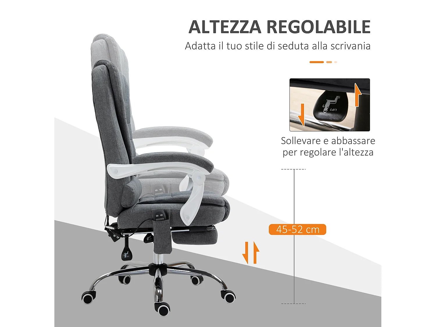 Poltrona da ufficio reclinabile con 6 punti di massaggio grigio