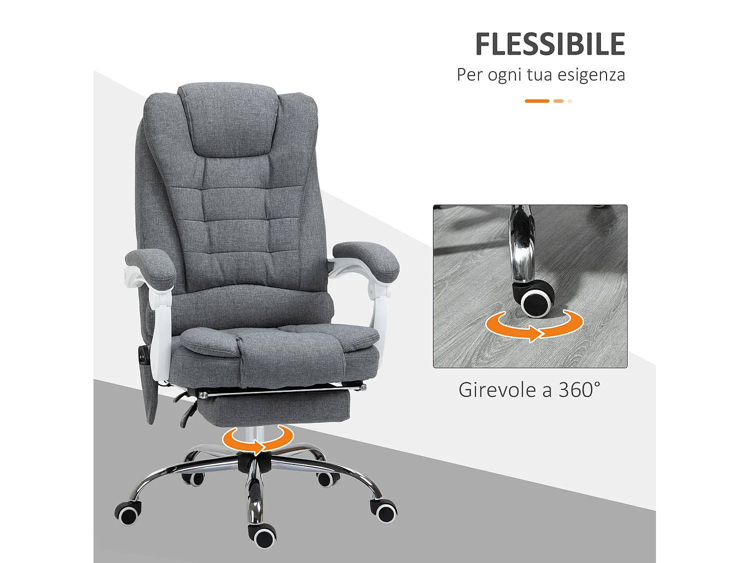 Poltrona da ufficio reclinabile con 6 punti di massaggio grigio