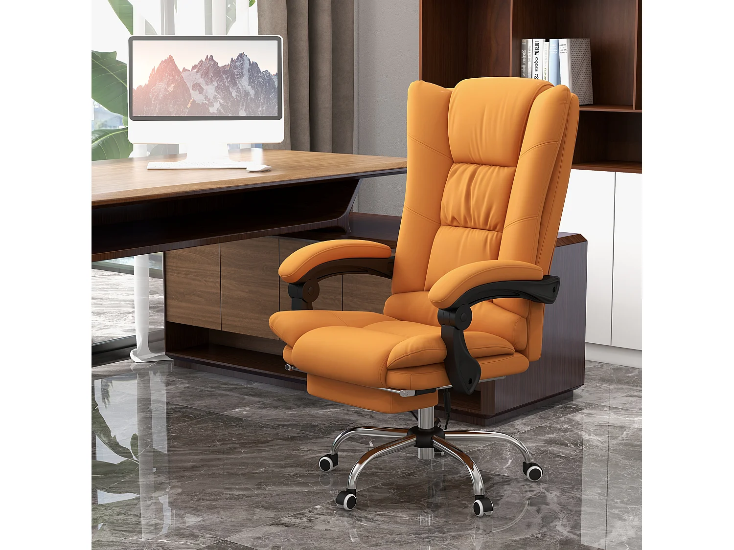 Poltrona da ufficio massaggiante e riscaldata in finta pelle marrone