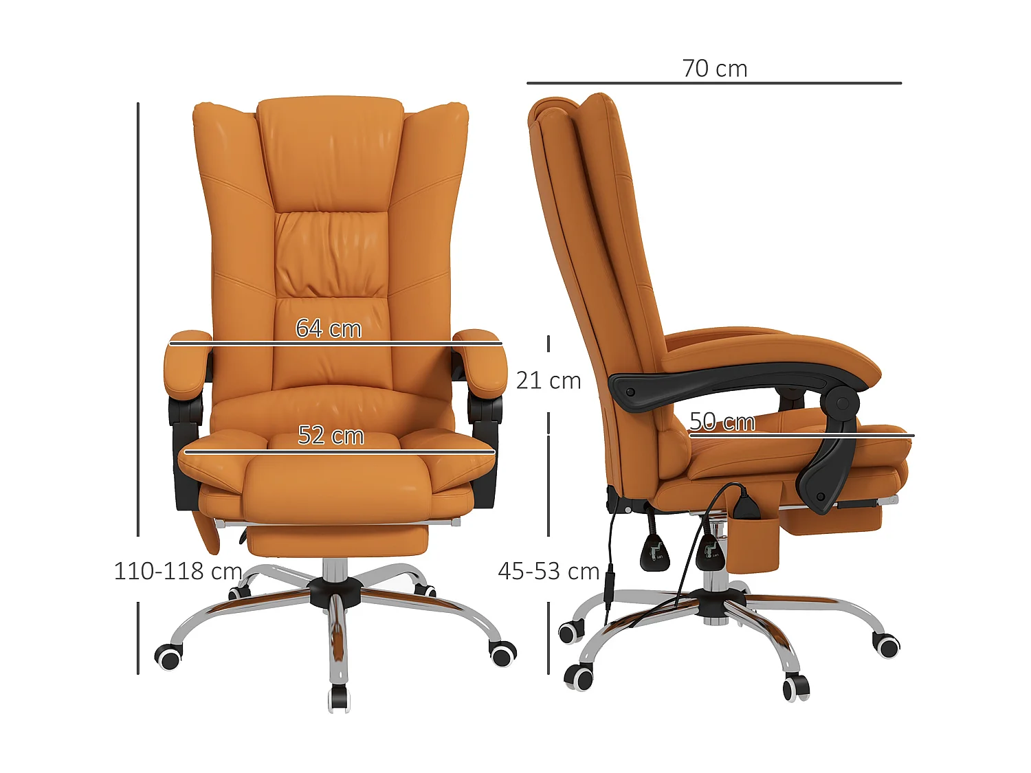 Poltrona da ufficio massaggiante e riscaldata in finta pelle marrone