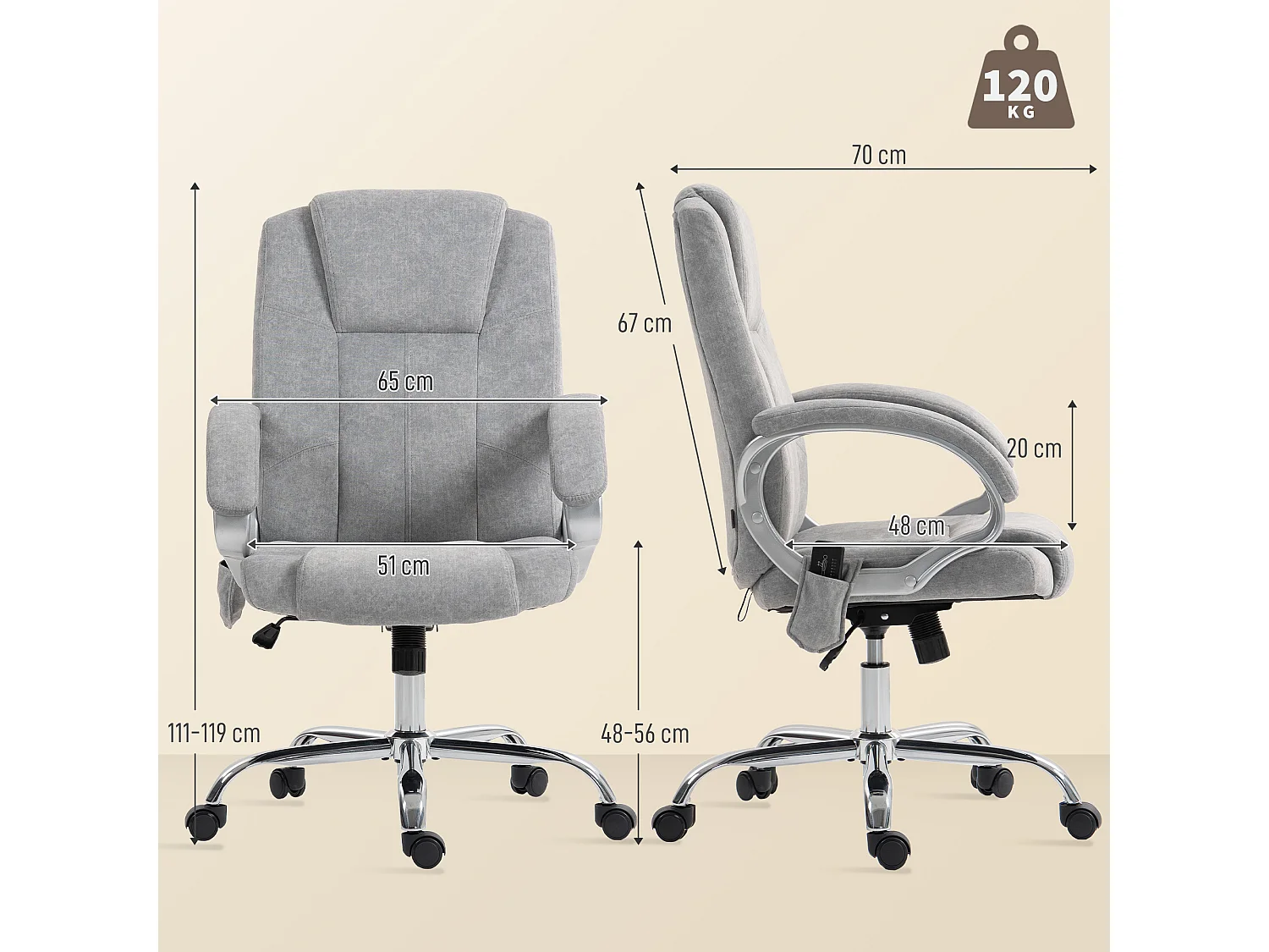 Poltrona da ufficio massaggiante e riscaldata con braccioli grigio