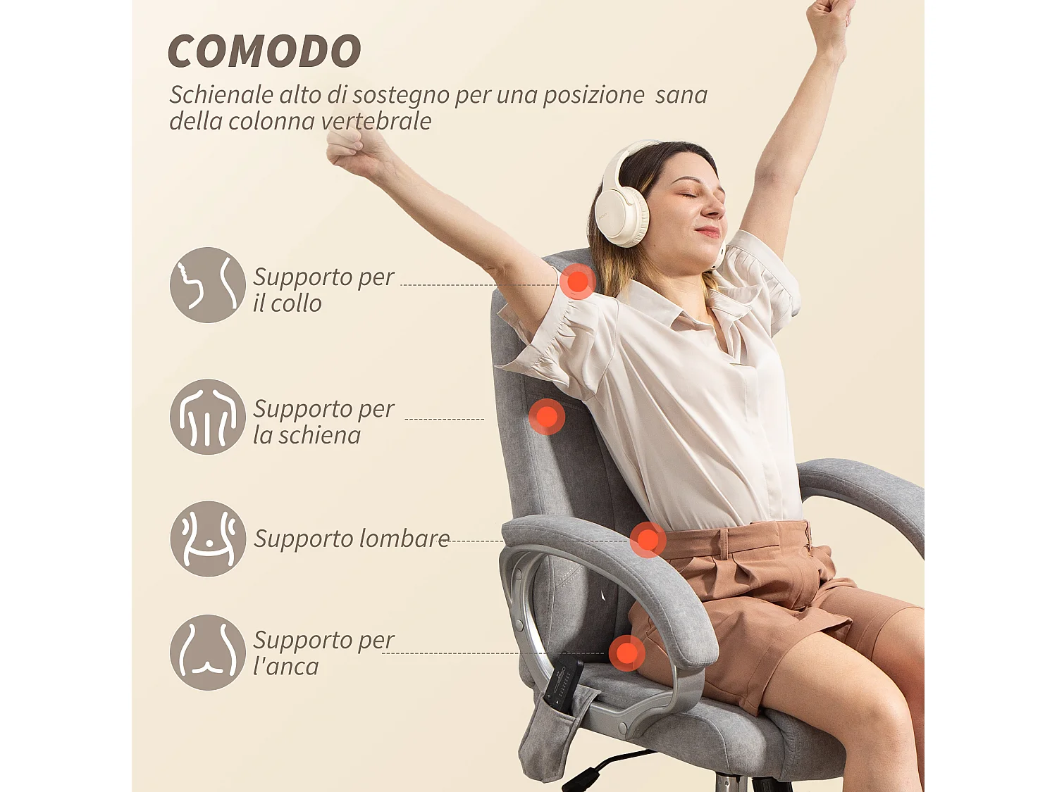 Poltrona da ufficio massaggiante e riscaldata con braccioli grigio