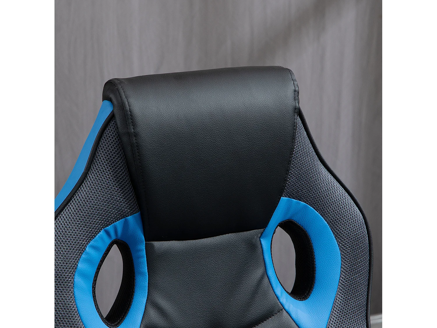 Sedia da gaming girevole con ruote in similpelle nera e blu