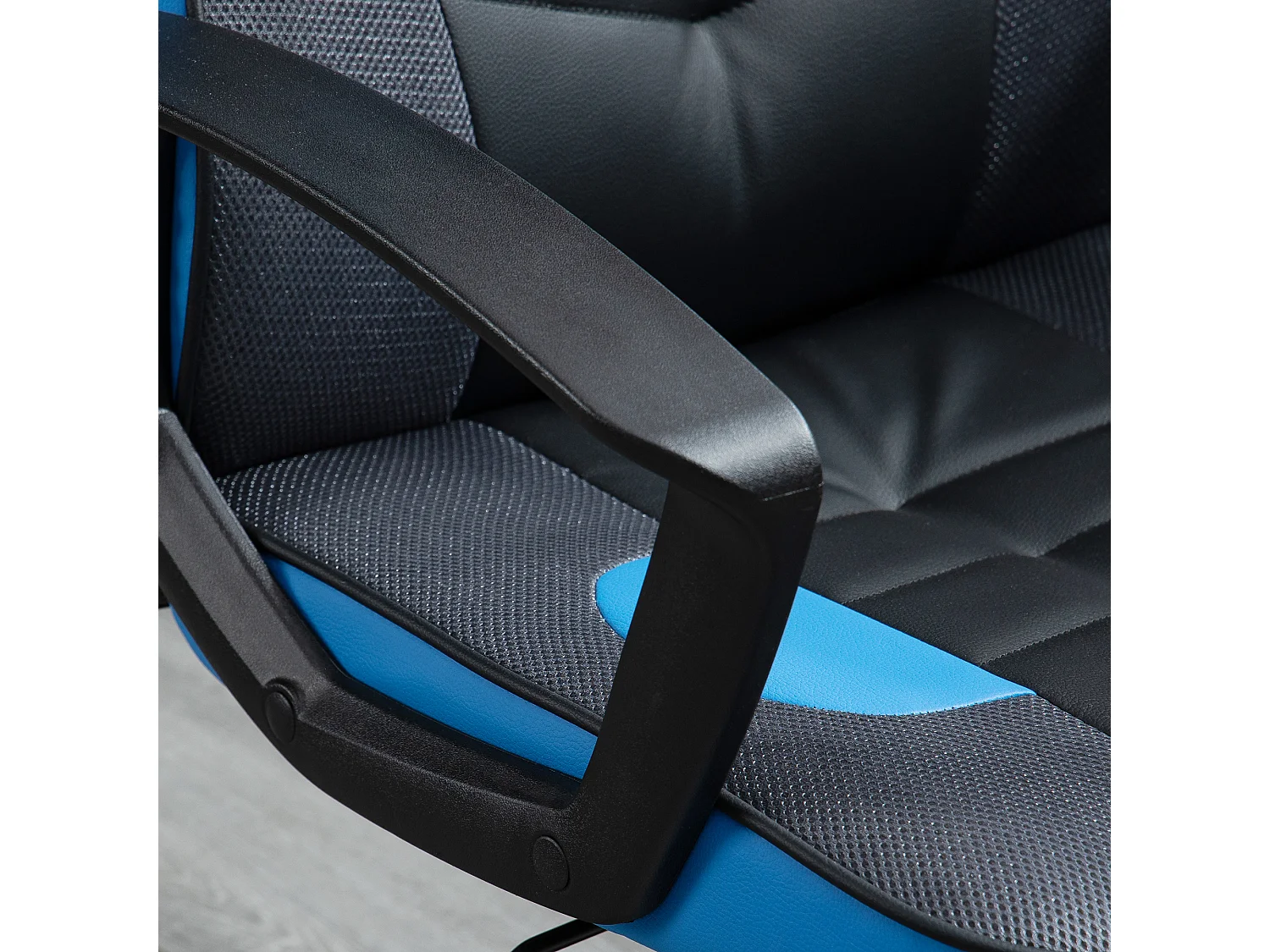 Sedia da gaming girevole con ruote in similpelle nera e blu