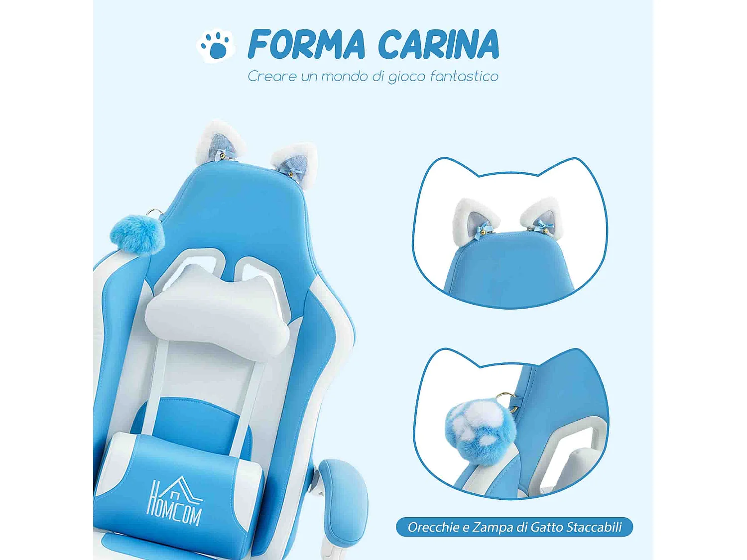 Sedia da gaming reclinabile con poggiapiedi e cuscini bianco e rosa