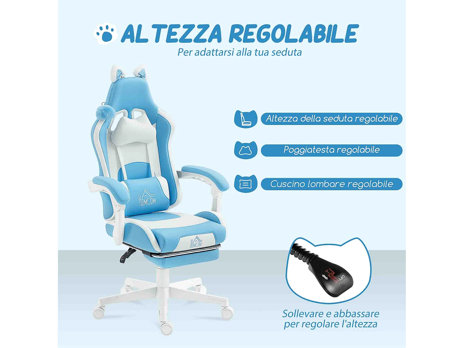 Sedia da gaming reclinabile con poggiapiedi e cuscini bianco e rosa