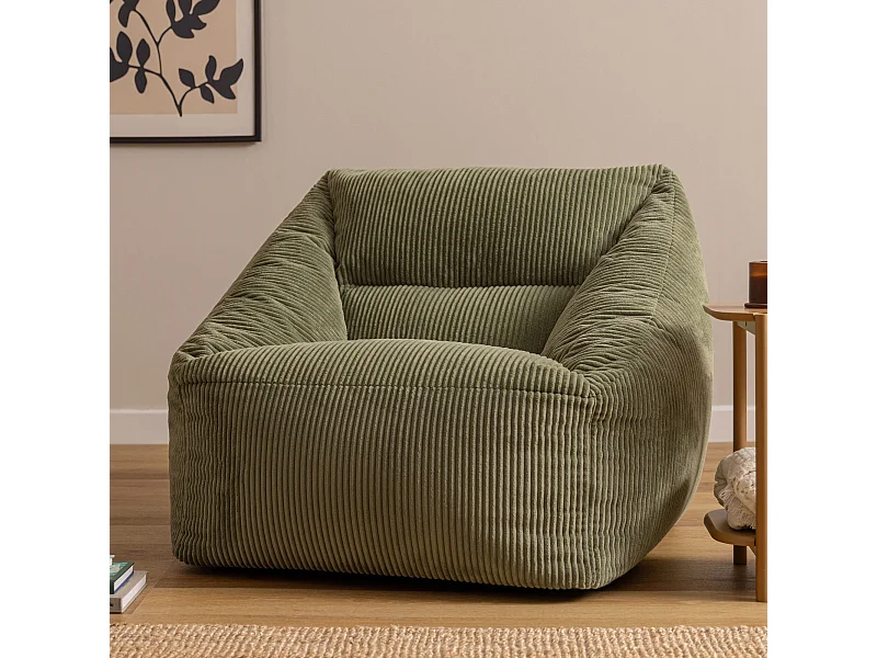 Pouf fauteuil salon ou chambre velours côtelé vert sauge - NATALIA