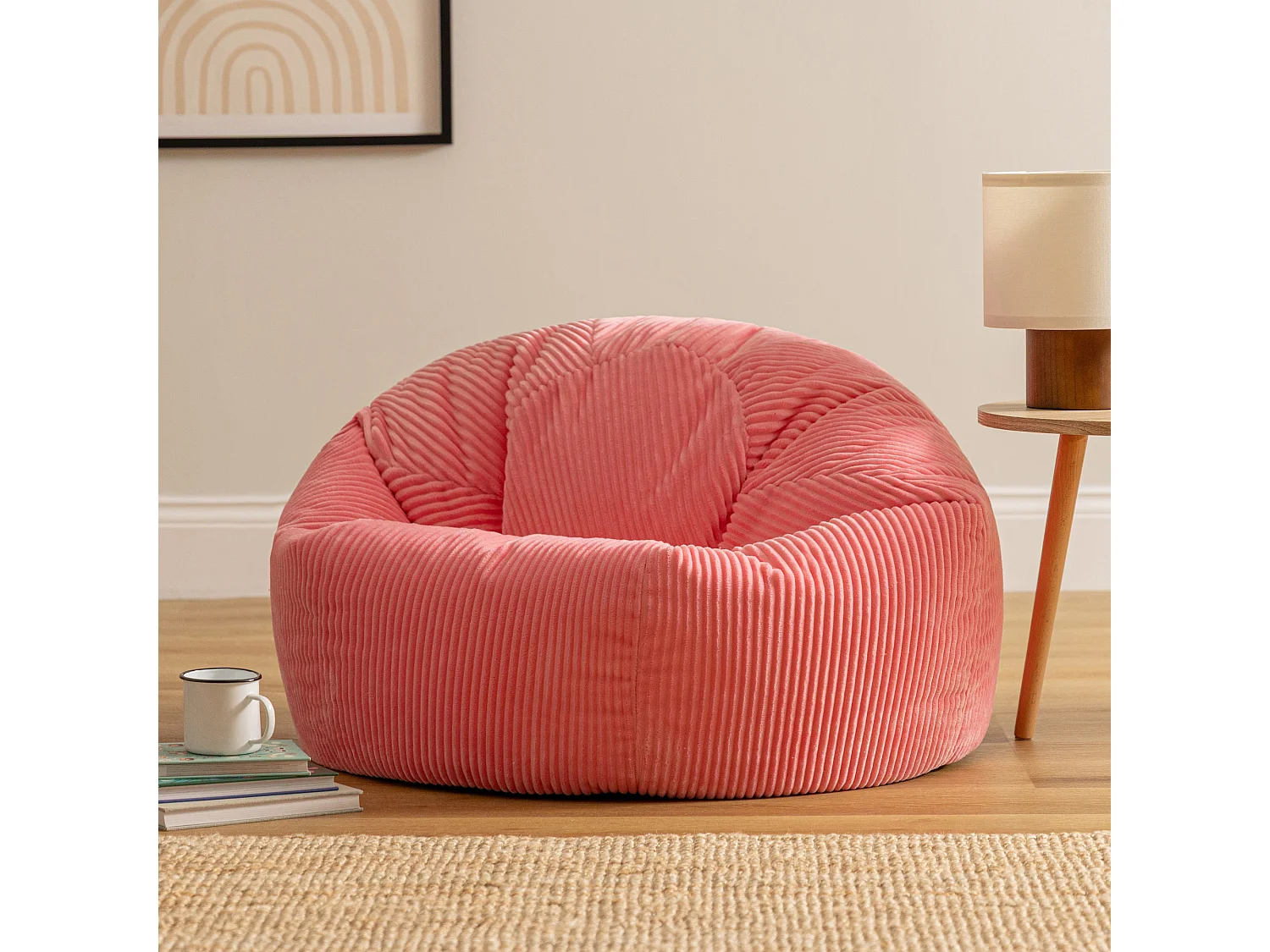 Pouf classique en velours côtelé, rose bubble-gum, chambre et salon - KINGSTON