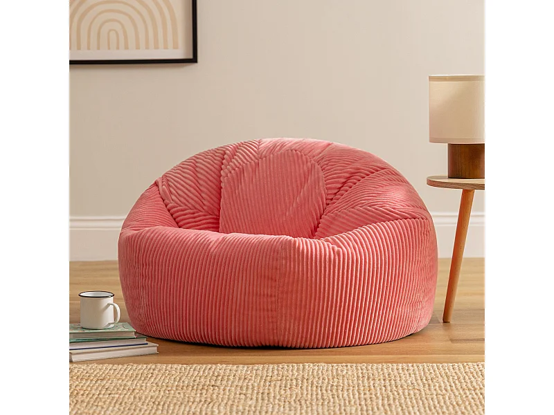 Pouf classique en velours côtelé, rose bubble-gum, chambre et salon - KINGSTON