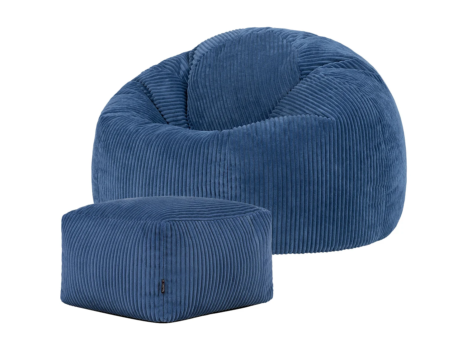 Pouf classique et son repose-pied carré velours côtelé, bleu jean, chambre et salon - KINGSTON