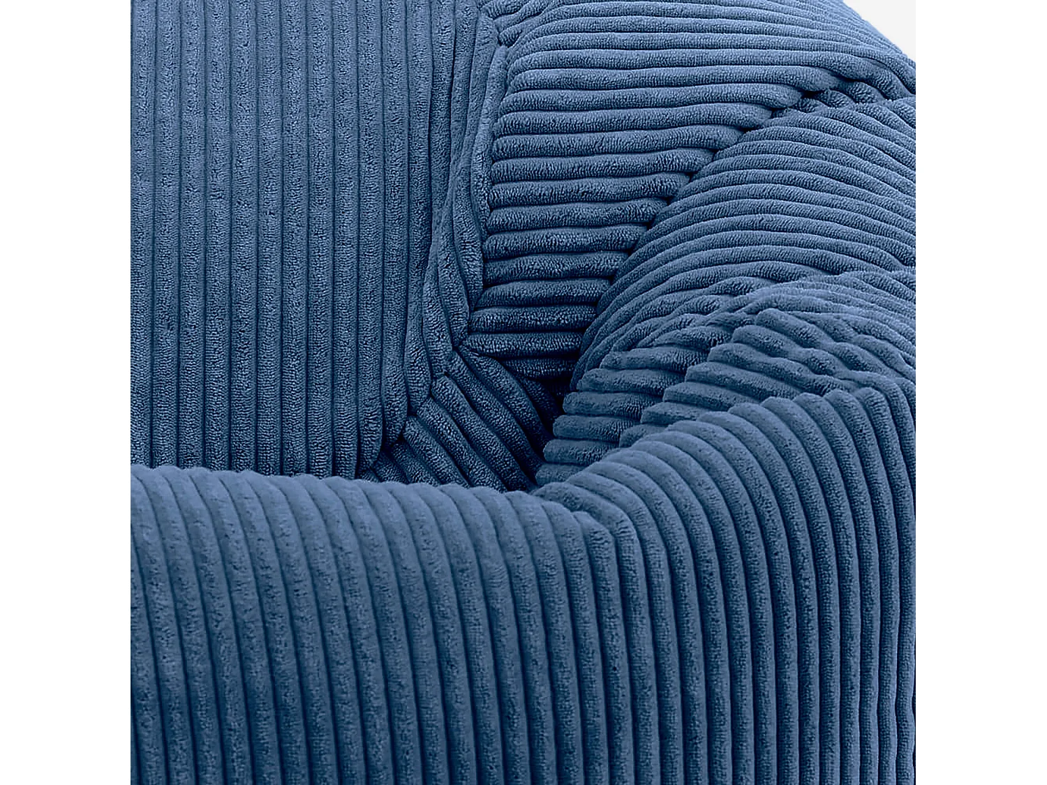 Pouf classique et son repose-pied carré velours côtelé, bleu jean, chambre et salon - KINGSTON