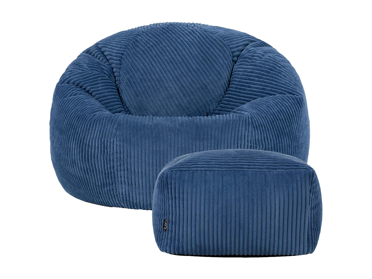 Pouf classique et son repose-pied carré velours côtelé, bleu jean, chambre et salon - KINGSTON