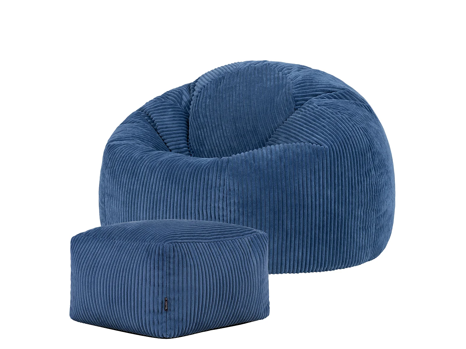 Pouf classique et son repose-pied carré velours côtelé, bleu jean, chambre et salon - KINGSTON
