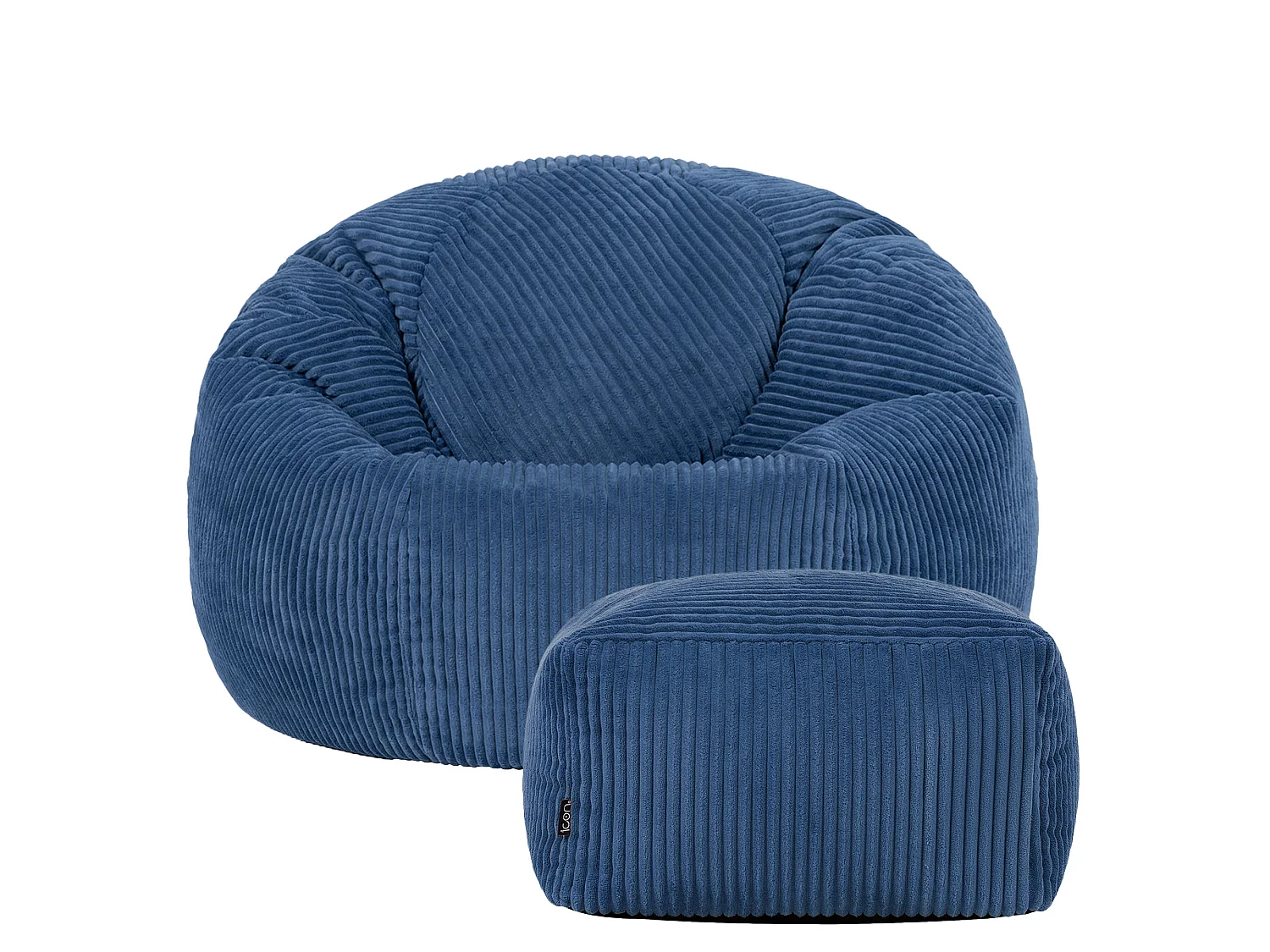 Pouf classique et son repose-pied carré velours côtelé, bleu jean, chambre et salon - KINGSTON